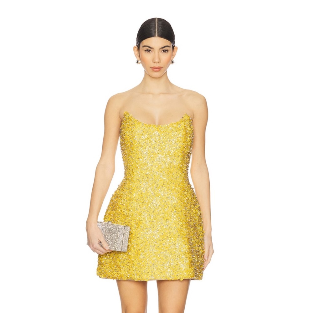 Rachel Gilbert Filius Yellow Sequin Mini Dress